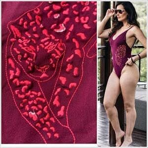MAAJI - Embroidered Jaguar Eggplant Typical One Piece Swimsuit